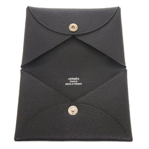 美品 エルメス カルヴィ シェーブル ブラック シルバー金具 W刻印(2024年製) カードケース 黒 0241 【中古】 HERMES