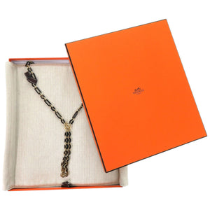 美品 エルメス レジーユ Resille バッファローホーン GP ブラック 黒 ロング ネックレス 0252【中古】HERMES