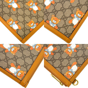 新品同様 グッチ × カイ テディベア 660162 GGスプリーム キャンバス カーフ ベージュ クラッチバッグ 0272【中古】KAI × GUCCI