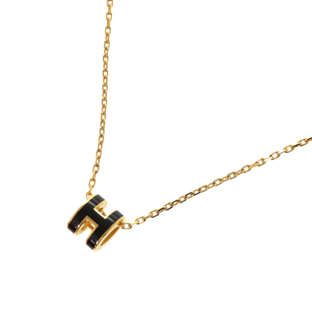 新品同様 エルメス ミニ ポップアッシュH ブラック ゴールド金具 ネックレス アクセサリー 黒 0284 【中古】 HERMES