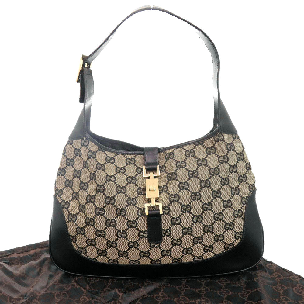 美品 グッチ ジャッキー 001・3306 GGキャンバス レザー ベージュ ブラック ワンショルダーバッグ ショルダーバッグ 0287【中古】GUCCI