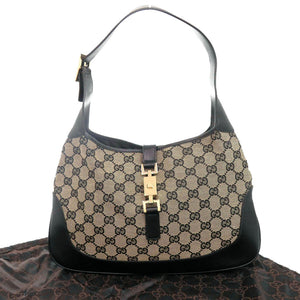 美品 グッチ ジャッキー 001・3306 GGキャンバス レザー ベージュ ブラック ワンショルダーバッグ ショルダーバッグ 0287【中古】GUCCI