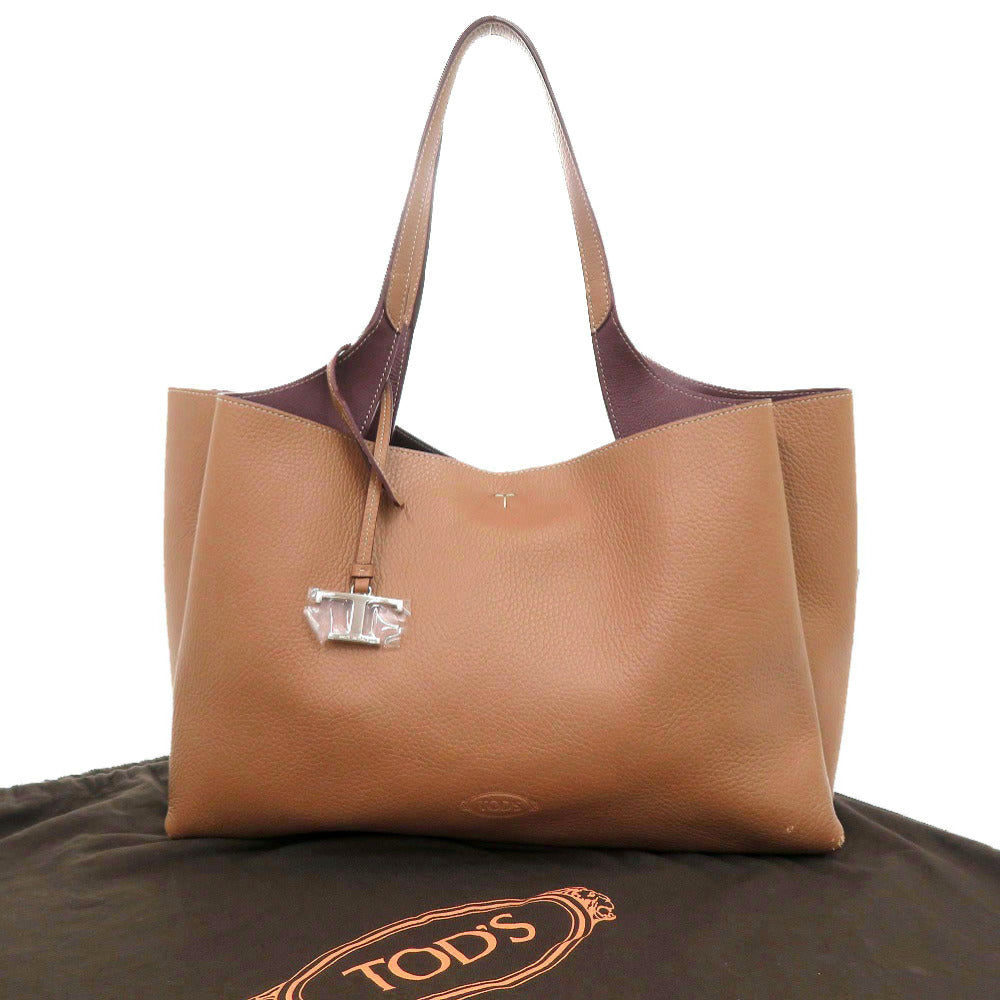 美品 トッズ Tタイムレス レザー ブラウン トートバッグ 茶 0308【中古】TOD’S