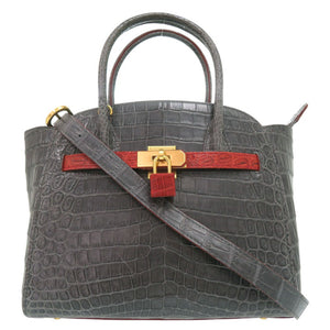美品 ノーブランド 2way ショルダーバッグ ハンドバッグ マットクロコ グレー 0340【中古】