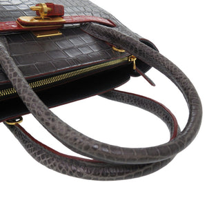 美品 ノーブランド 2way ショルダーバッグ ハンドバッグ マットクロコ グレー 0340【中古】