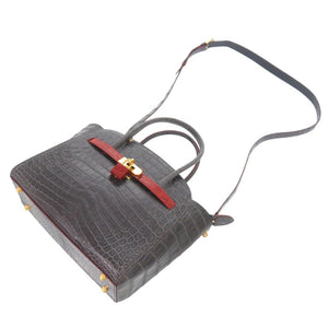 美品 ノーブランド 2way ショルダーバッグ ハンドバッグ マットクロコ グレー 0340【中古】