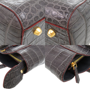 美品 ノーブランド 2way ショルダーバッグ ハンドバッグ マットクロコ グレー 0340【中古】