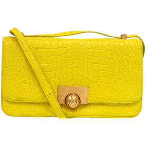 美品 ボッテガヴェネタ ザ クラシック マットクロコ イエロー 黄 ショルダーバッグ 0341【中古】BOTTEGAVENETA
