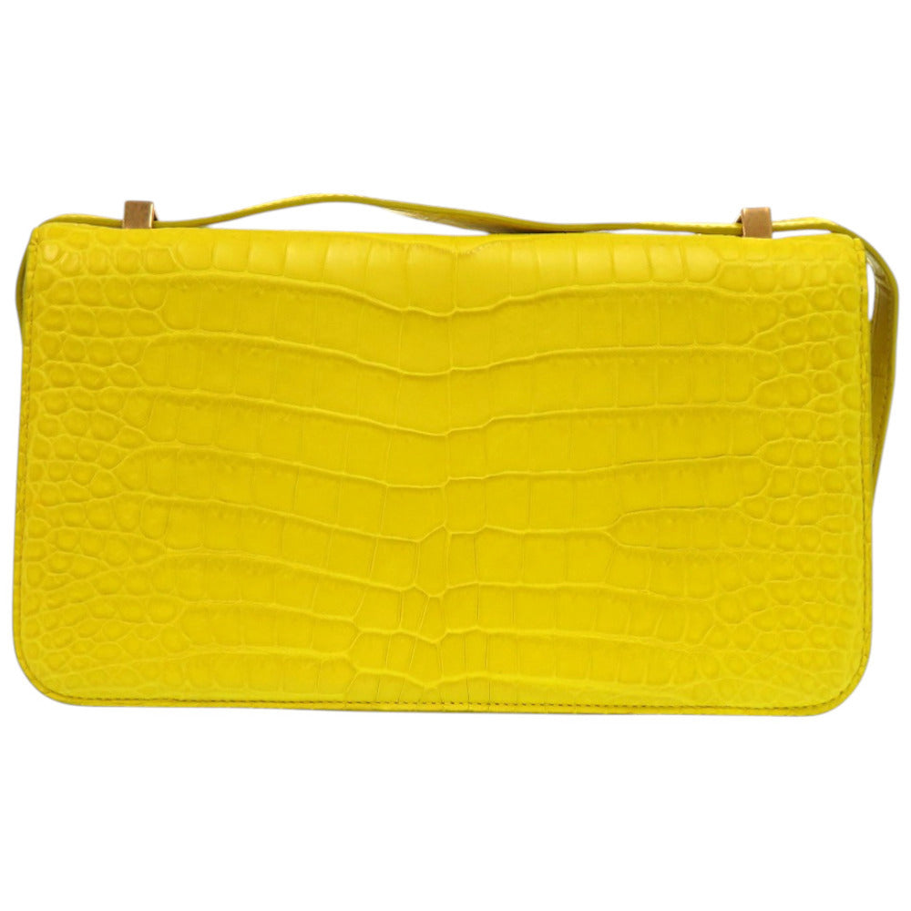 美品 ボッテガヴェネタ ザ クラシック マットクロコ イエロー 黄 ショルダーバッグ 0341【中古】BOTTEGAVENETA