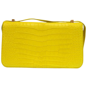美品 ボッテガヴェネタ ザ クラシック マットクロコ イエロー 黄 ショルダーバッグ 0341【中古】BOTTEGAVENETA