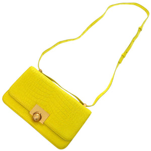 美品 ボッテガヴェネタ ザ クラシック マットクロコ イエロー 黄 ショルダーバッグ 0341【中古】BOTTEGAVENETA