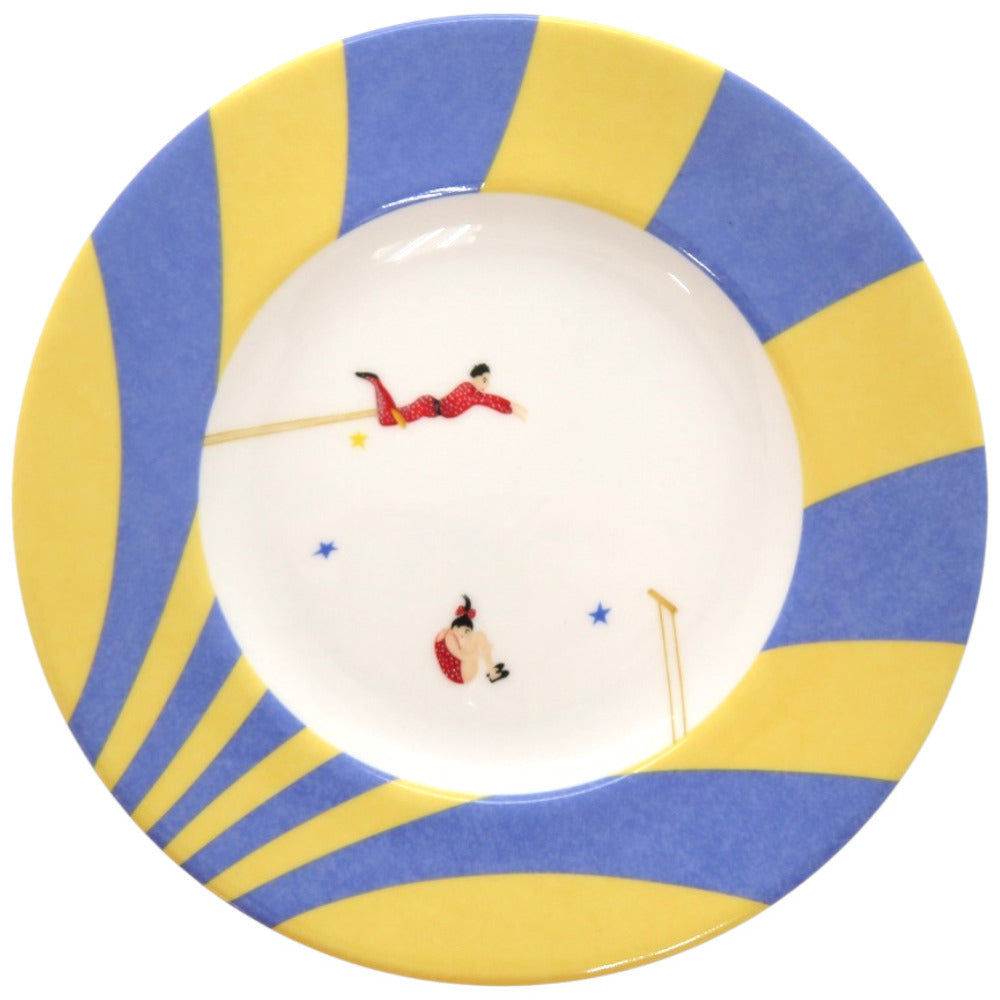 新品同様 エルメス ケーキプレート サーカス CIRCUS Les trapezistes rouges 赤い空中ブランコ乗り ファインボーンチャイナ ブルー 黄 食器 0360【中古】HERMES