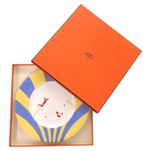 新品同様 エルメス ケーキプレート サーカス CIRCUS Les trapezistes rouges 赤い空中ブランコ乗り ファインボーンチャイナ ブルー 黄 食器 0360【中古】HERMES
