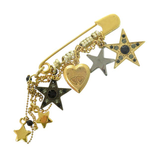 美品 ドルチェアンドガッバーナ ブローチ メタル ゴールド シルバー ブラック 0372【中古】DOLCE&GABBANA