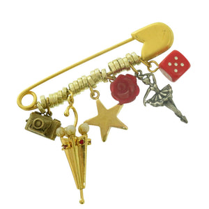 美品 ドルチェアンドガッバーナ ブローチ メタル ゴールド シルバー レッド 0374【中古】DOLCE&GABBANA