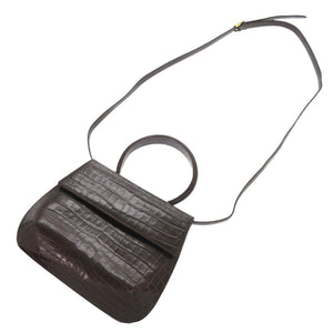 美品 サルヴァトーレフェラガモ クロコ型押しレザー ブラウン ハンドバッグ 2way ショルダーバッグ 0396【中古】Salvatore Ferragamo