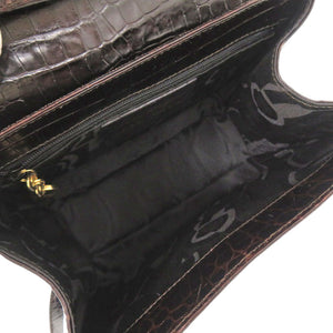 美品 サルヴァトーレフェラガモ クロコ型押しレザー ブラウン ハンドバッグ 2way ショルダーバッグ 0396【中古】Salvatore Ferragamo