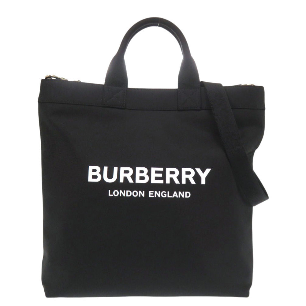 美品 バーバリー ロゴ ブラック ナイロン 2way トートバッグ 黒 0410【中古】BURBERRY