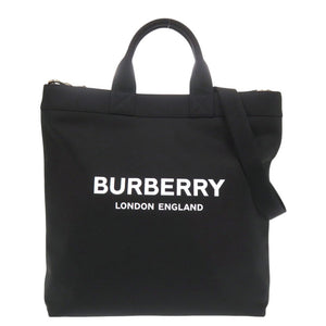 美品 バーバリー ロゴ ブラック ナイロン 2way トートバッグ 黒 0410【中古】BURBERRY
