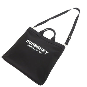 美品 バーバリー ロゴ ブラック ナイロン 2way トートバッグ 黒 0410【中古】BURBERRY