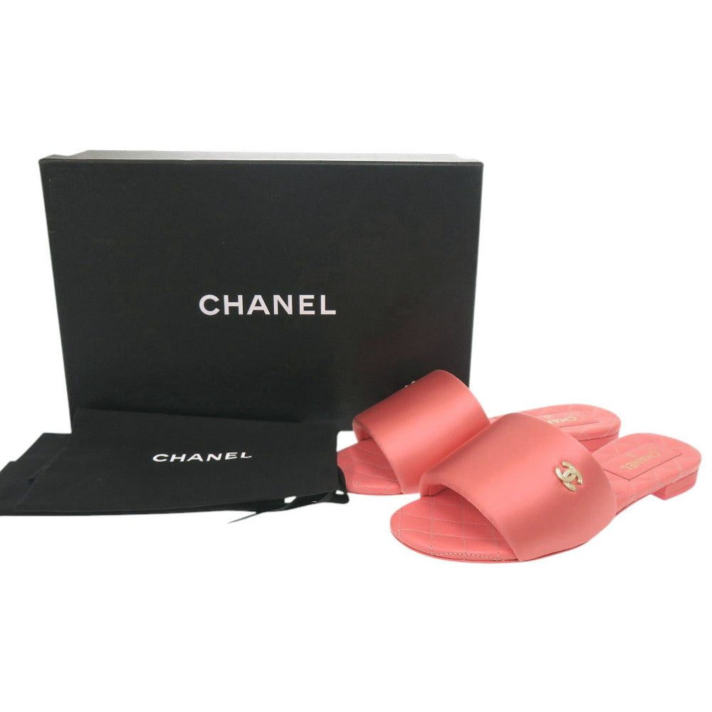 未使用 シャネル フラットサンダル G38858 ココマーク サテン ピンク 0424【中古】CHANEL