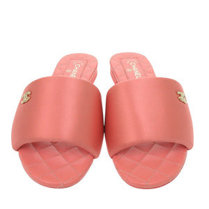 未使用 シャネル フラットサンダル G38858 ココマーク サテン ピンク 0424【中古】CHANEL