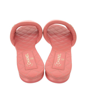 未使用 シャネル フラットサンダル G38858 ココマーク サテン ピンク 0424【中古】CHANEL