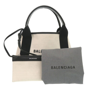 新品同様 バレンシアガ ネイビーカバス XS キャンバス レザー ライトベージュ ブラック 2way ハンドバッグ 0433【中古】BALENCIAGA