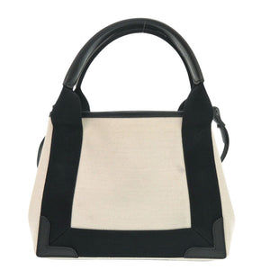 新品同様 バレンシアガ ネイビーカバス XS キャンバス レザー ライトベージュ ブラック 2way ハンドバッグ 0433【中古】BALENCIAGA