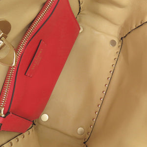美品 ヴァレンティノ ガラヴァーニ レオパード ロックスタッズ キャンバス/レザー イエロー トートバッグ 0437【中古】Valentino Garavani