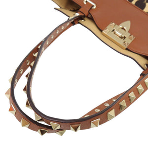 美品 ヴァレンティノ ガラヴァーニ レオパード ロックスタッズ キャンバス/レザー イエロー トートバッグ 0437【中古】Valentino Garavani