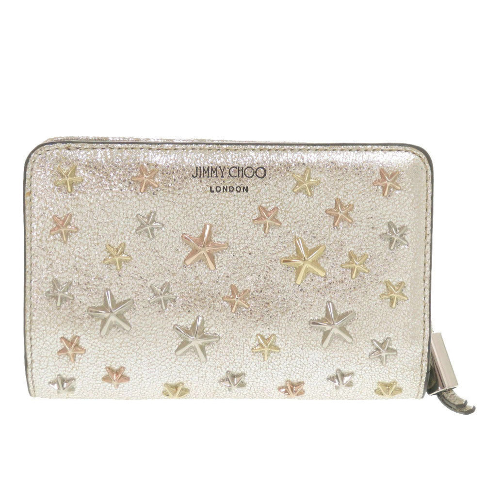 美品 ジミーチュウ スター スタッズ レザー シルバー系 二つ折り財布 0444【中古】JIMMY CHOO