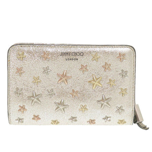 美品 ジミーチュウ スター スタッズ レザー シルバー系 二つ折り財布 0444【中古】JIMMY CHOO