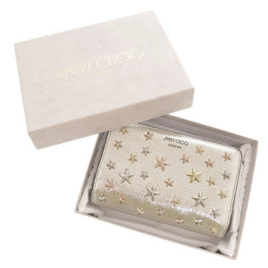 美品 ジミーチュウ スター スタッズ レザー シルバー系 二つ折り財布 0444【中古】JIMMY CHOO