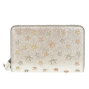 美品 ジミーチュウ スター スタッズ レザー シルバー系 二つ折り財布 0444【中古】JIMMY CHOO