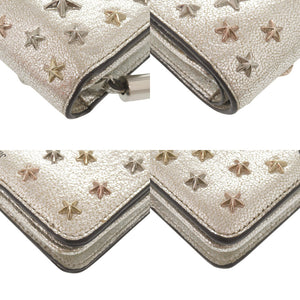 美品 ジミーチュウ スター スタッズ レザー シルバー系 二つ折り財布 0444【中古】JIMMY CHOO