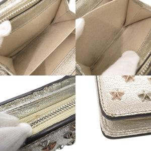 美品 ジミーチュウ スター スタッズ レザー シルバー系 二つ折り財布 0444【中古】JIMMY CHOO
