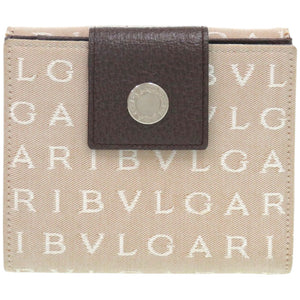 新品同様 ブルガリ ロゴマニア キャンバス レザー シルバー金具 ベージュ 二つ折り財布 0445【中古】BVLGARI