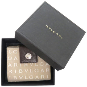 新品同様 ブルガリ ロゴマニア キャンバス レザー シルバー金具 ベージュ 二つ折り財布 0445【中古】BVLGARI