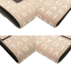 新品同様 ブルガリ ロゴマニア キャンバス レザー シルバー金具 ベージュ 二つ折り財布 0445【中古】BVLGARI