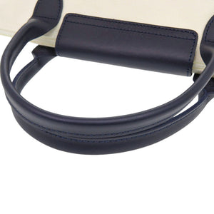 美品 ロンシャン ル プリアージュ マリニエール ボーダー ナイロンキャンバス レザー ホワイト ネイビー ハンドバッグ 0464【中古】Longchamp