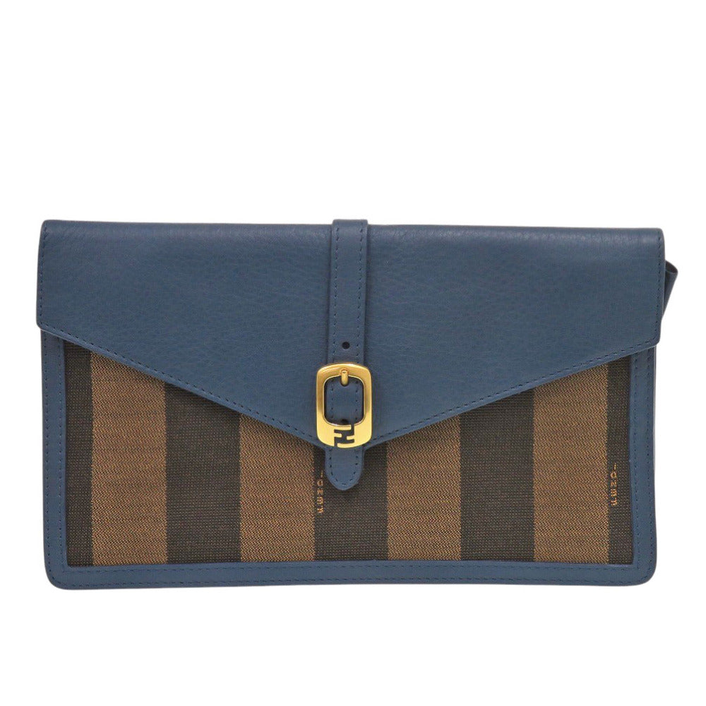 美品 フェンディ ペカン柄 8M0284 レザー キャンバス ブルー ブラウン クラッチバッグ 0475【中古】FENDI