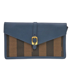美品 フェンディ ペカン柄 8M0284 レザー キャンバス ブルー ブラウン クラッチバッグ 0475【中古】FENDI