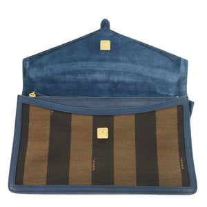 美品 フェンディ ペカン柄 8M0284 レザー キャンバス ブルー ブラウン クラッチバッグ 0475【中古】FENDI
