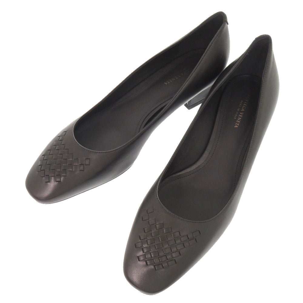 未使用 ボッテガヴェネタ イントレチャート サイズ37 1/2 レザー ブラック パンプス 黒 0529【中古】BOTTEGAVENETA
