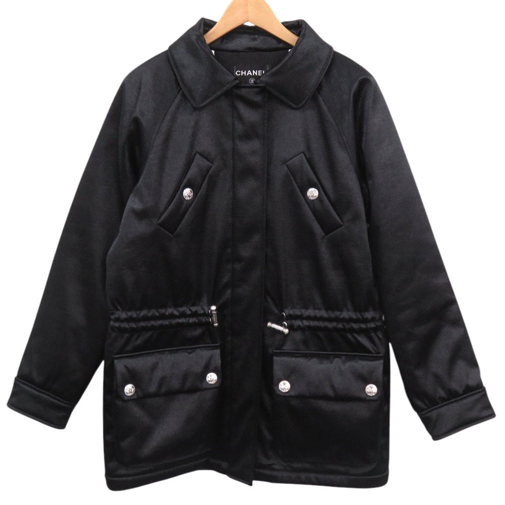 未使用品 シャネル ココマークボタン デタッチャブル フーデッド ジップアップ中綿ジャケット P74341V66902 サイズ36 ポリエステル ポリアミド ブラック 黒 アウター 0564【中古】CHANEL レディース