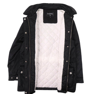 未使用品 シャネル ココマークボタン デタッチャブル フーデッド ジップアップ中綿ジャケット P74341V66902 サイズ36 ポリエステル ポリアミド ブラック 黒 アウター 0564【中古】CHANEL レディース