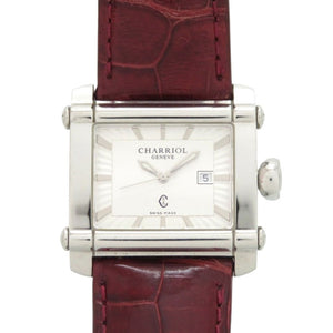 シャリオール アクター SS 型押しレザー シルバー クオーツ 腕時計 0568【中古】CHARRIOL