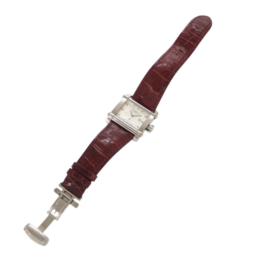 シャリオール アクター SS 型押しレザー シルバー クオーツ 腕時計 0568【中古】CHARRIOL