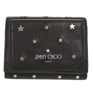 ジミーチュウ スター 星 スタッズ レザー ブラック 三つ折り財布 黒 0585【中古】JIMMY CHOO